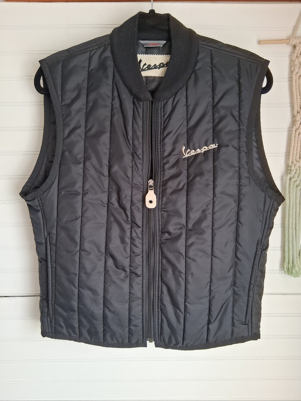 Vespa Scooter Women's Black Quilted Sleeveless Puffer Vest w/ Ribbed Knit Collar